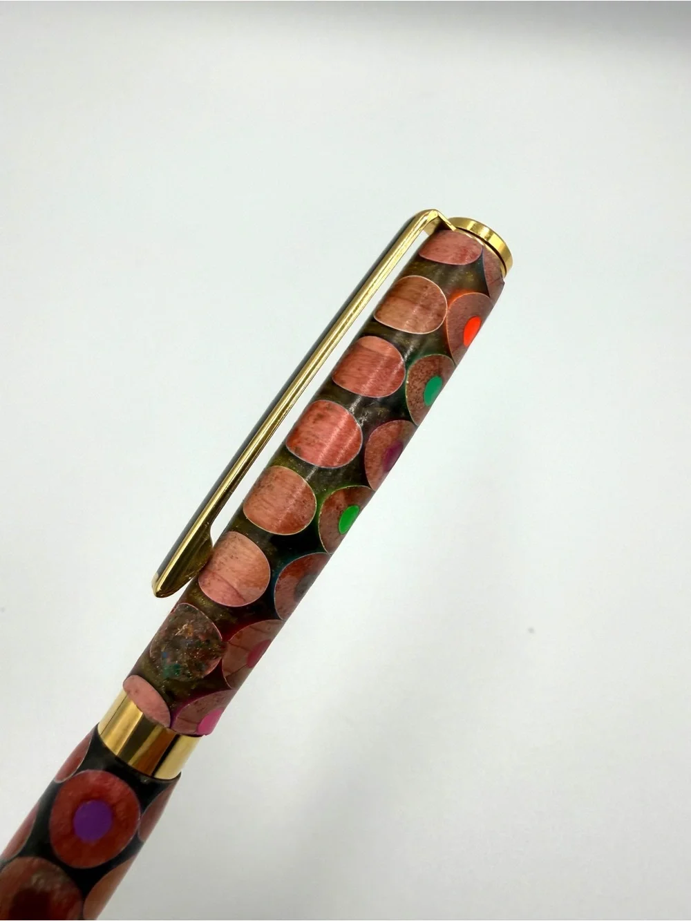 Custom Wood & Colored Pencil Resin Hand-Turned Ballpoint Pen